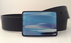Blue White And A Little Pink Fused Glass Belt Buckle 1 small