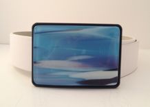 Blue White And A Little Pink Fused Glass Belt Buckle 2 small