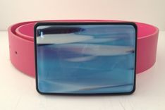 Blue White And A Little Pink Fused Glass Belt Buckle 3 small