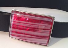Red And White Stripes, Fused Glass Belt Buckle 2 small