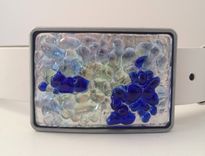Silver, Green And Blue Fused Glass Belt Buckle 1 small