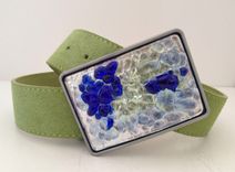 Silver, Green And Blue Fused Glass Belt Buckle 2 small