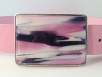 Pink, White And Black Fused Glass Belt Buckle 1 small