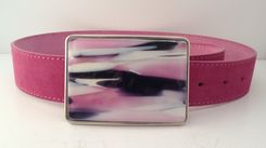 Pink, White And Black Fused Glass Belt Buckle 2 small
