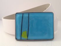 Golfers Favorite!!!!! Blue Confetti Fused Glass Belt Buckle 1 small