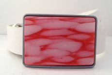 Poppy And White Fused Glass Belt Buckle 1 small