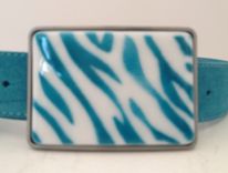 Aqua Colored Zebra Fused Glass Belt Buckle 2 small