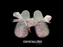 Crystallized Baby Booties Baptism Boys Crib Shoes Bling Genuine European Crystals Bedazzled 3 small