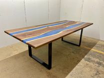 Double River Epoxy Dining Table With U-Shaped Legs 30" X 60" 6 small