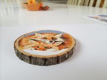 Pet Portrait On Rustic Hardwood Live Edge Wood Slices 5 small