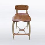 Modern Wood Bar Stool, Counter Stool, Hand Carved Seat And Legs In Cherry And Curly Maple "Sea Ray 3 small