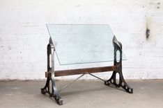 Drafting Table Desk -  Glass, Steel, Wood, Brass 1 small