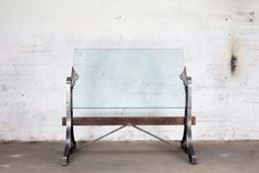 Drafting Table Desk -  Glass, Steel, Wood, Brass 2 small