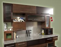 Cubist Cabinets Kitchen Modern Clean In Tiger Maple & Glass - Expresso & Coffee Stains 2 small