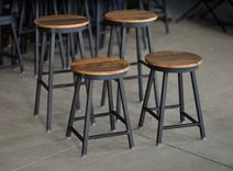 Reclaimed Barnboard Oak & Custom Raw Steel Bar Stools 1 small