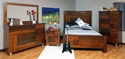 Arial Fields Modern Walnut & Cherry Bedroom  Set - Bed, Nightstand, Dresser, Chest, Mirror 2 small