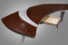 Paradigm Executive Desk In Pommele Bubinga & Custom Aluminum Legs 2 small