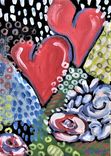 Red Hearts Original Art Canvas, 5" X 7", Flowers And Hearts Acrylic Painting 3 small