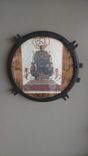 Sold Vintage Steam Engine Headlight Lens Holder, Framed Print, Burned Wood Mat 2 small