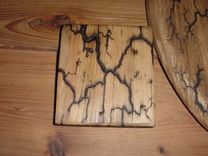 Captured Lighting On An Oak Commode Seat, High Voltage Wood Carving 2 small
