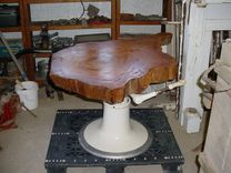Sold Barber Chair Cypress Slab Top Indusrtial Style Dinning Table 1 small