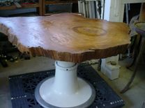 Sold Barber Chair Cypress Slab Top Indusrtial Style Dinning Table 4 small