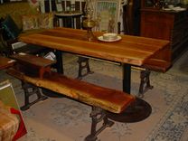 Cherry Table And 2 Benches, Sap Wood Live Edges W/Bark 1 small