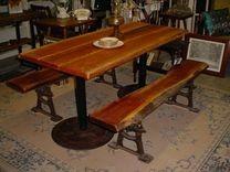 Cherry Table And 2 Benches, Sap Wood Live Edges W/Bark 2 small