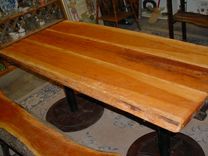 Cherry Table And 2 Benches, Sap Wood Live Edges W/Bark 3 small