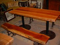 Cherry Table And 2 Benches, Sap Wood Live Edges W/Bark 5 small