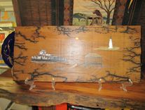 Sold Hand Painted On Cypress Board, Hand Etched Boarder Unframed, 1 small
