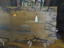 Sold Hand Painted On Cypress Board, Hand Etched Boarder Unframed, 2 small