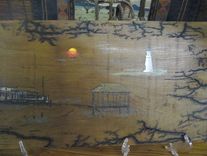 Sold Hand Painted On Cypress Board, Hand Etched Boarder Unframed, 5 small