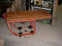 Pecky, Wormy Cypress On Iron Cart Base, Coffee Table, 5 small