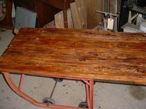 Pecky, Wormy Cypress On Iron Cart Base, Coffee Table, 4 small