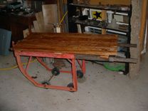 Pecky, Wormy Cypress On Iron Cart Base, Coffee Table, 2 small