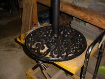 Live Edged Cypress Slab Top Table Antique Cast Iron Base 6 small