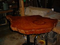 Live Edged Cypress Slab Top Table Antique Cast Iron Base 3 small
