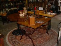 Live Edged Cypress Slab Top Table Antique Cast Iron Base 2 small