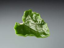 Palm-Sized Lead Crystal Rhubarb Leaf, Pate de Verre,  With Realistic Hand Blown Glass Berries 2 small