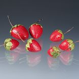 One Realistic Glass Strawberry Sculpture, Hand Blown and Life-Sized 2 small