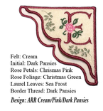 Handmade Embroidered Corner Bookmark: Antique Rose Monogram On Felt 5 small