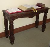 Cc Young Retirement Community - Dallas, Texas - Made For Nancy Hunt - 2 Custom Hand Carved Cross Table In Hand Wax Finish - Oval Twist Leg Table In Walnut With Oak Lnlay - In Library 3 small