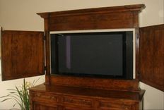 Custom Tv Cabinet Top To Cover Flat Screen - In Cherry Wood With Hand Wax Finish 2 small