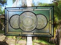 Vintage Look Traditional Stained Glass Transom Window, Tiara Sandwich Glass Plate Panel 12 small