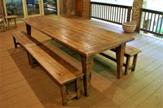 Reclaimed Hand Hewn Tapered Leg Farm Table With Bench Set 1 small
