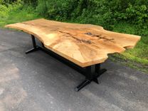 Large Live Edge Ash Dining Table With Welded Steel Trstle Base 5 small