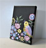 Original Bird Painting, 5" X 7", Whimsical Acrylic Art Canvas, Colorful Bird Artwork 2 small