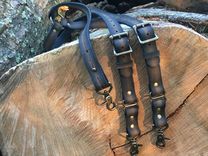 Distressed Brown And Black Leather Suspenders With Antique Brass Hardware 1 small