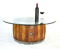 Wine Barrel Coffee Table - Zebra - With Offset Staves Made From A Retired Napa Wine Barrels 1 small